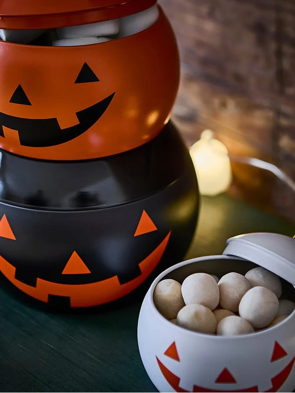 Pumpkin Storage Tins - White, Orange, Black